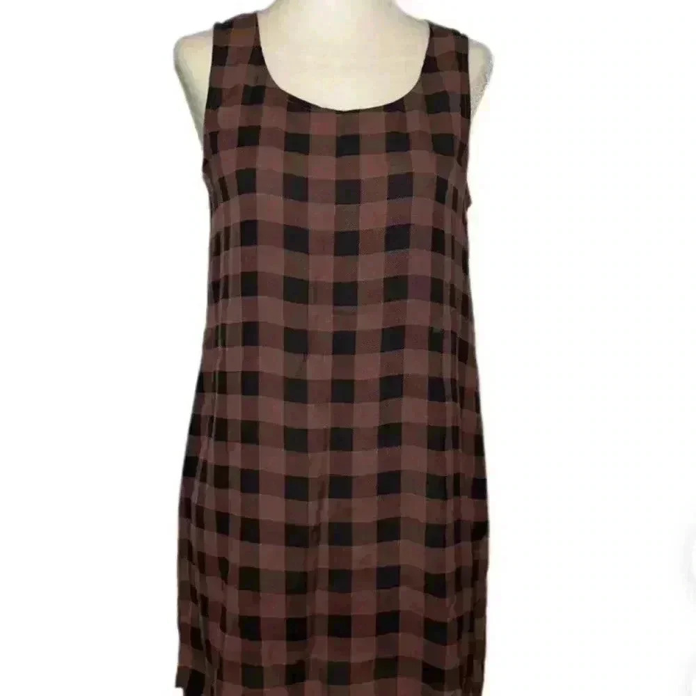 Eileen Fisher 100% Silk Buffalo Check Sleeveless Tunic